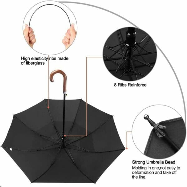 Reinforced black golf umbrella