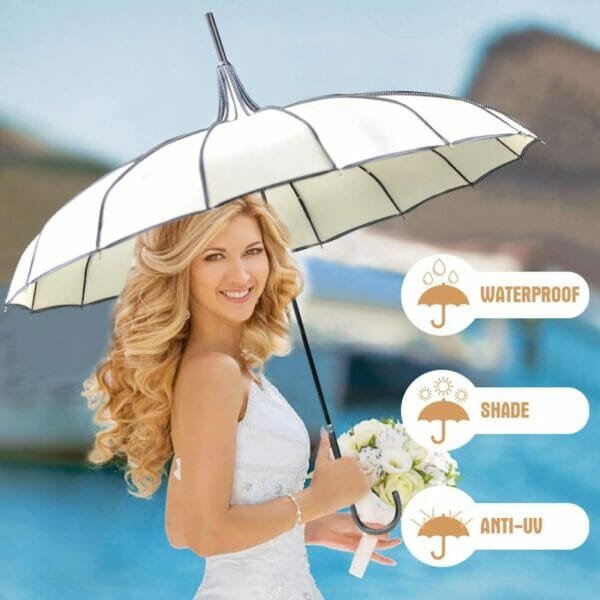 Woman holding white pagoda peak fashion umbrella