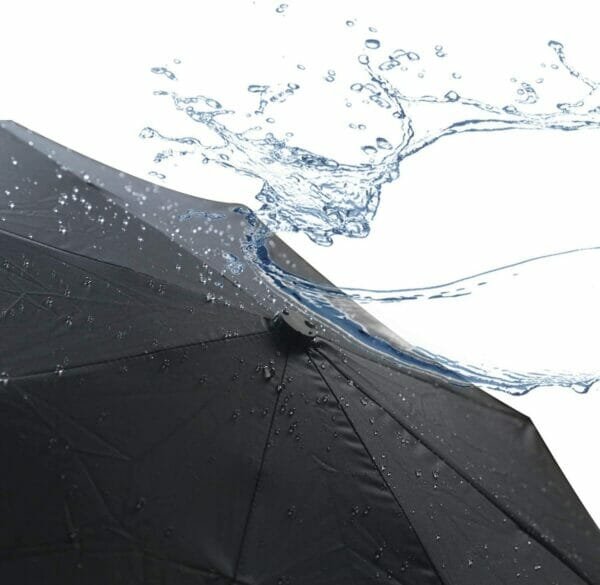 water bouncing off a black umbrella