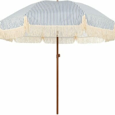 blue and white umbrella UPF50+ with fringe