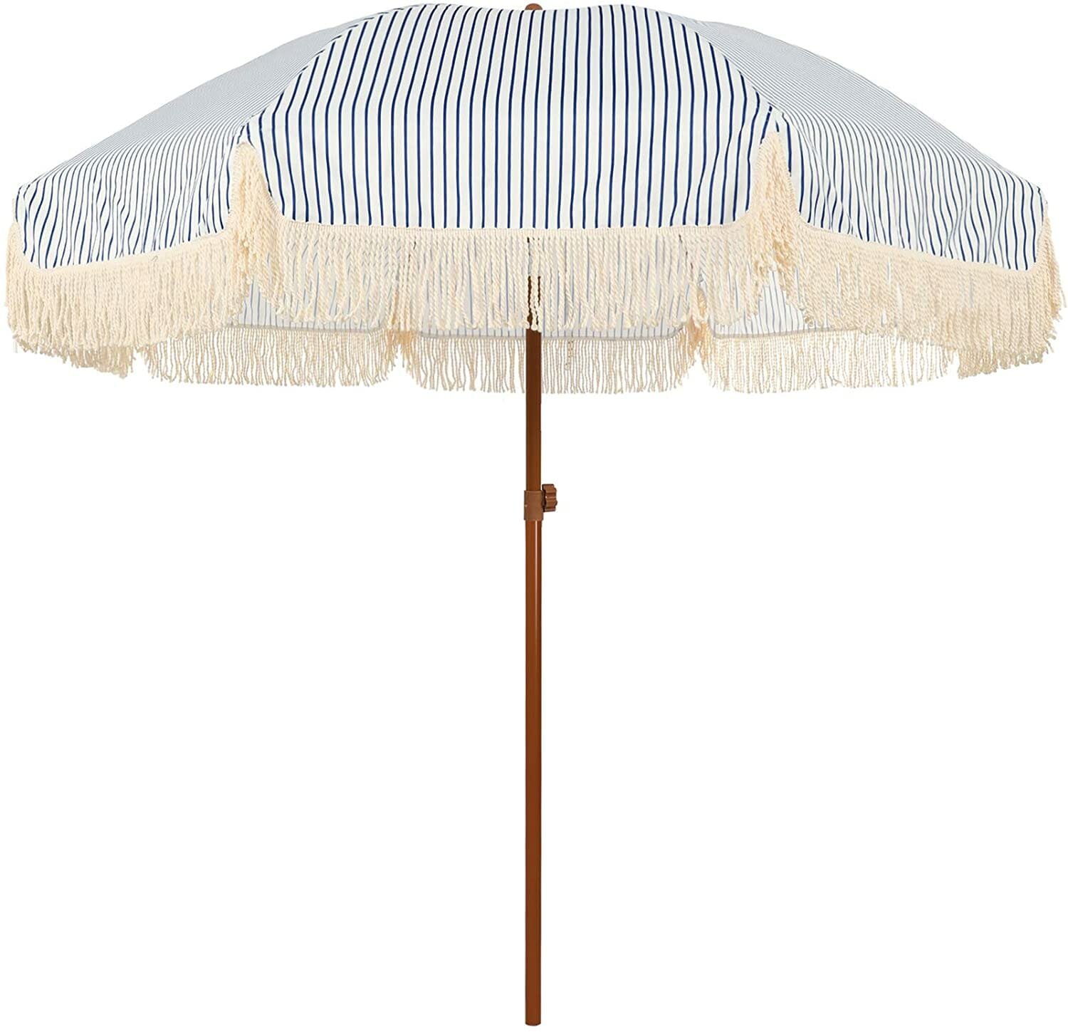 blue and white umbrella UPF50+ with fringe