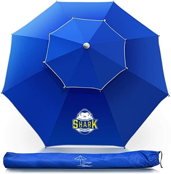 Shark print dark blue beach umbrella