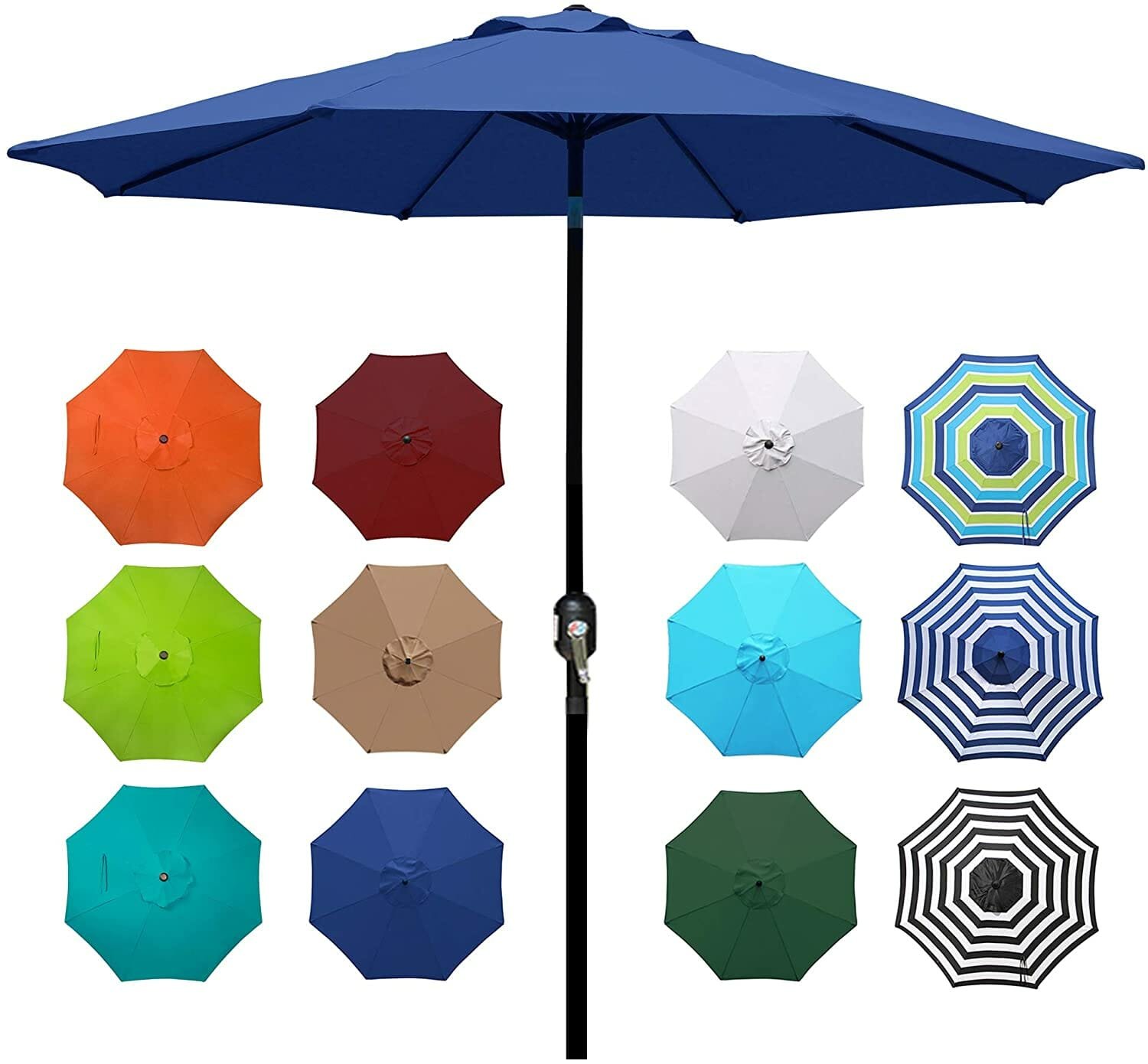 Patio umbrellas with various different possible colors