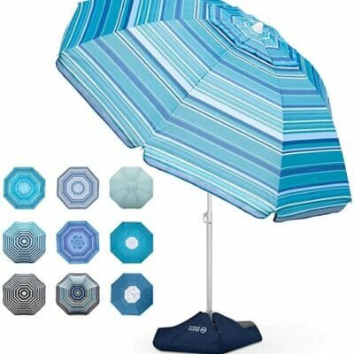 Multi toned blue striped beach umbrella