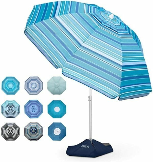 Multi toned blue striped beach umbrella