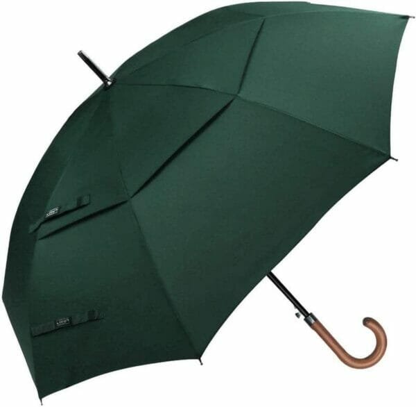 A 25inch Double Layer Golf Umbrella with a wooden handle.