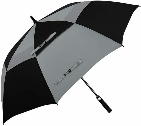 A black and grey 32inch Double Layer Golf Umbrella is open on a white background.