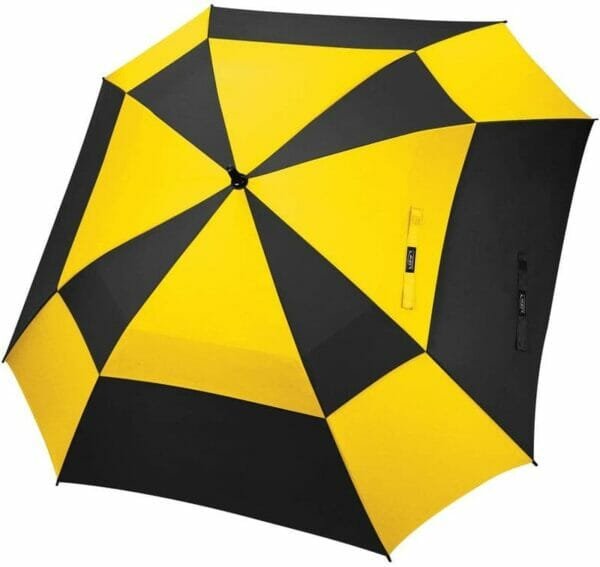 A yellow and black 30inch Double Layer Golf Umbrella Square on a white background.