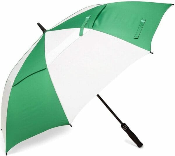 A green and white 32inch Double Layer Golf Umbrella on a white background.