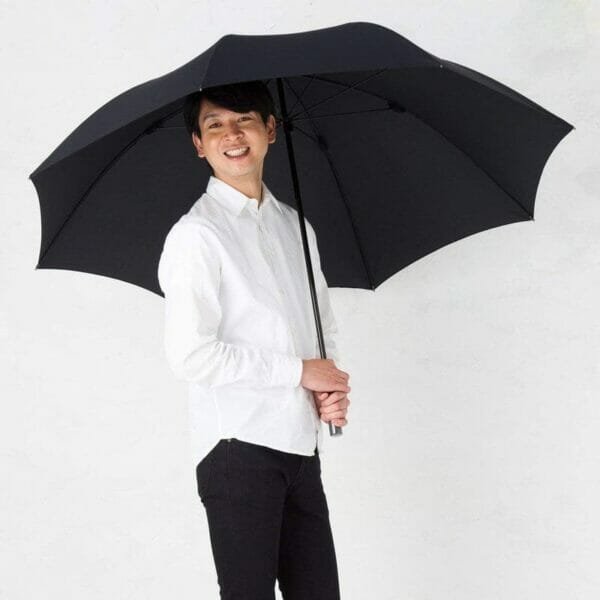 a man that is standing in the rain holding an umbrella