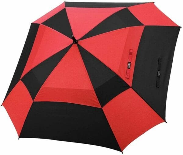 A red and black 30inch Double Layer Golf Umbrella Square on a white background.