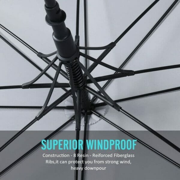 A 32inch Double Layer Golf Umbrella with the words superior windproof.