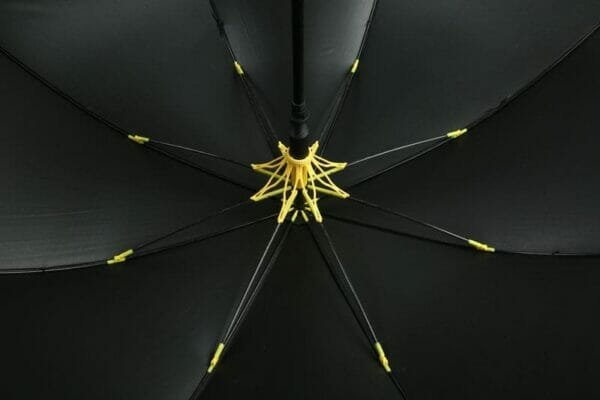 A black and yellow 27in Black UV Single Layer Auto Golf Umbrella with a yellow handle.