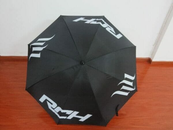 A 27inch Manual Open Golf Umbrella with a white logo on it.