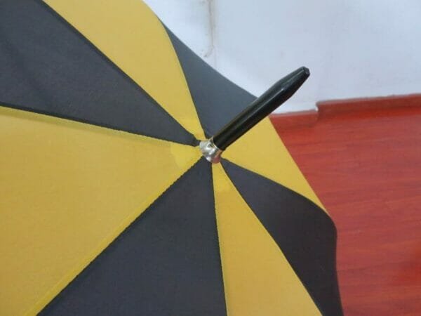 A yellow and black 30inch Cheap Golf Umbrella with a black handle.