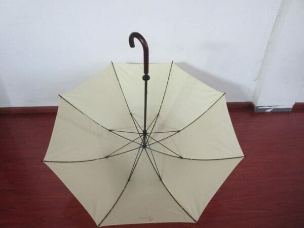 A 30 inch Manual Open Golf Umbrella with a wood handle.