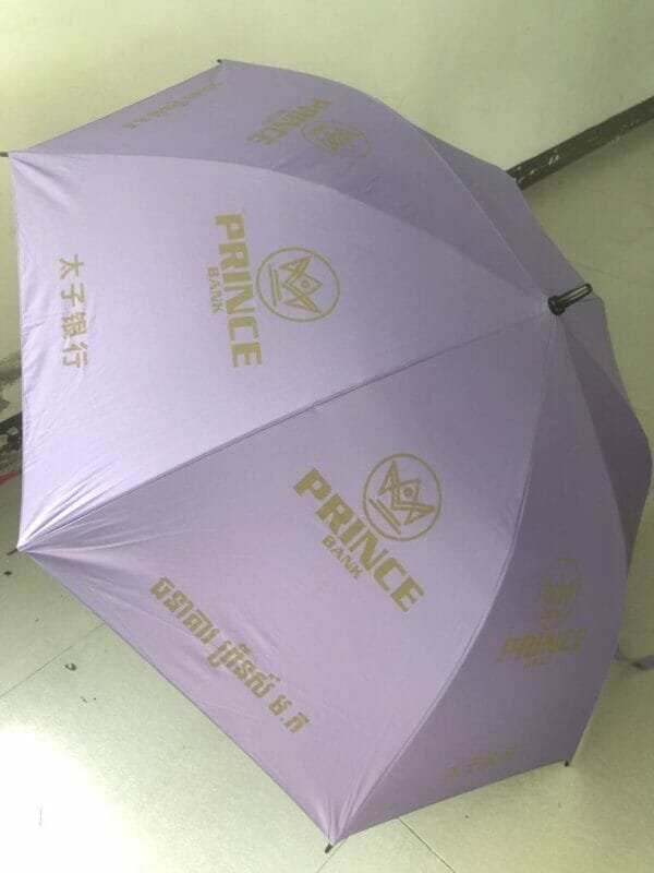 A 30in Black Single Layer Auto Golf Umbrella with the word prince on it.