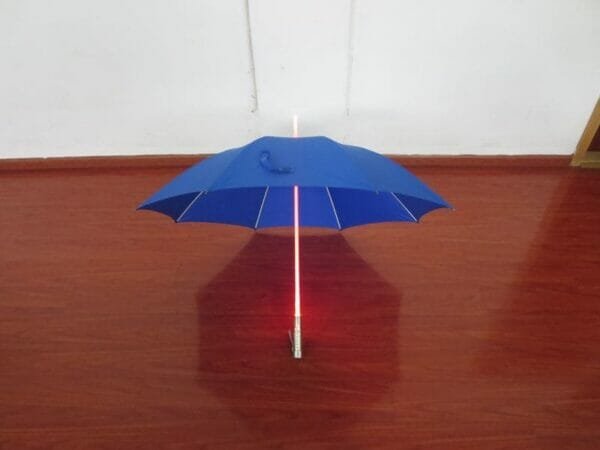 a table topped with a blue umbrella