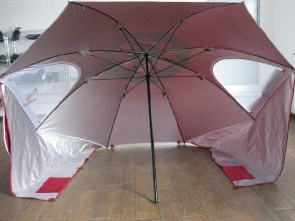 a large pink umbrella